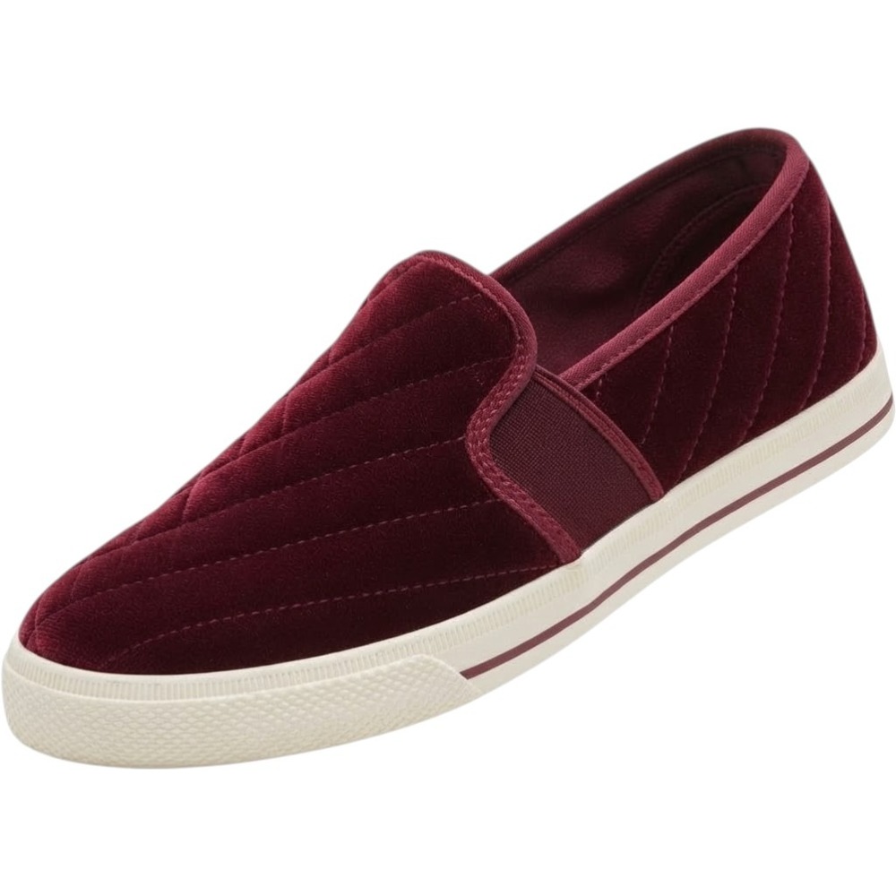 Lauren Ralph Lauren Jinny Sneakers Womens 7.5B Burgundy Velvet Quilted Slip On